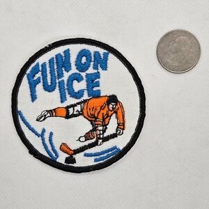 Vintage 80s Fun On Ice Hockey
Embroidered Patch Player Skating Retro Sports Deco